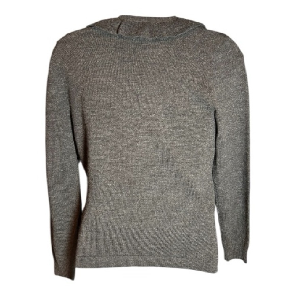 Elegant Merino 100% Wool V-neck Wrap Sweater Women Petite S Gray Ruffle Trim - Picture 7 of 10